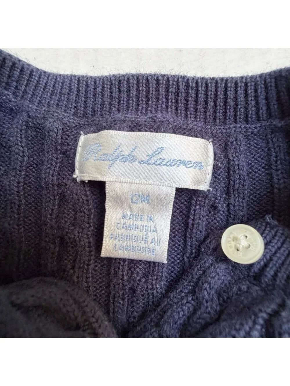 Ralph Lauren Mini Cableknit Pony Cotton Cardigan Toddler 12M Navy Blue Cuffed